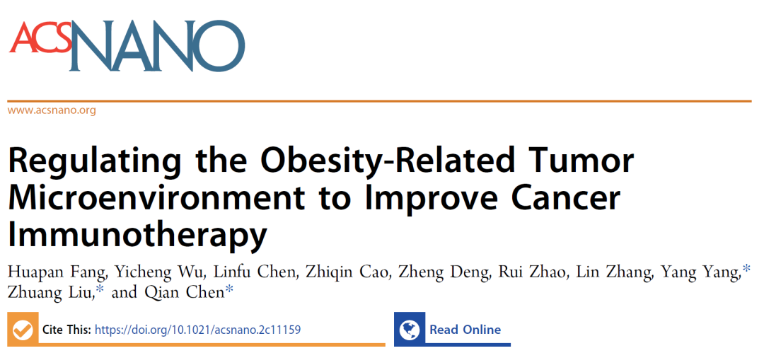 苏州大学陈倩/刘庄团队通过调节肥胖相关肿瘤微环境，提高癌症免疫治疗效果